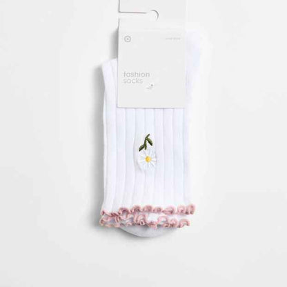 Australian Cotton Blend Motif Embroidery Frill Quarter Crew Socks