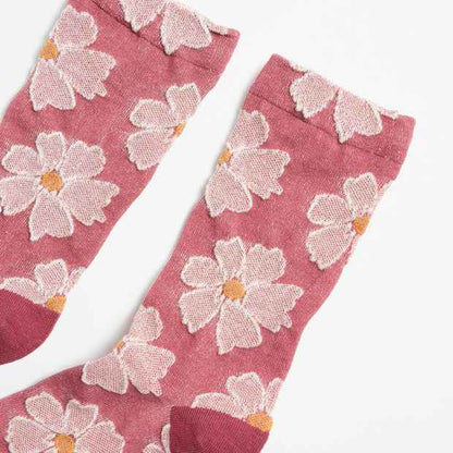 Australian Cotton Blend Embroidered Floral Crew Socks