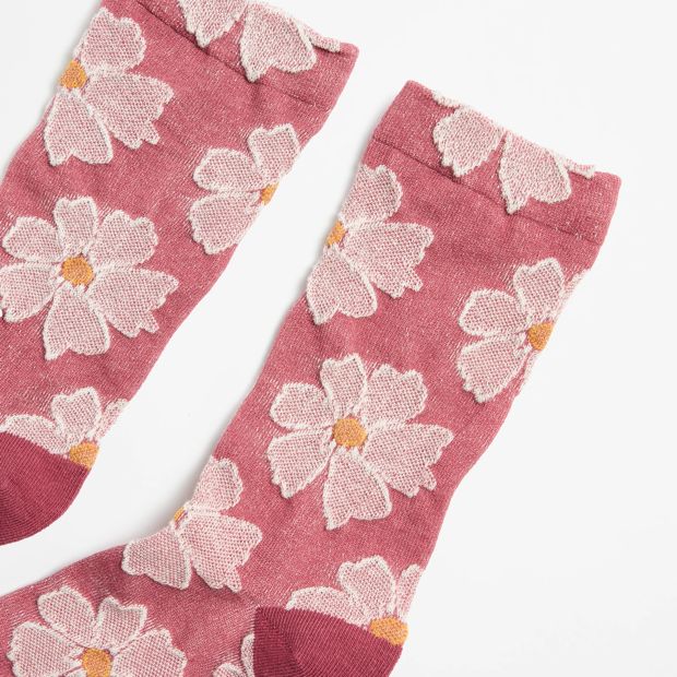 Australian Cotton Blend Embroidered Floral Crew Socks