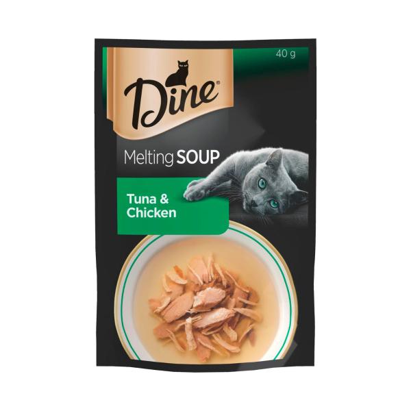 DINE MELTING SOUP ADULT WET CAT FOOD TUNA & CHICKEN 40G POUCH