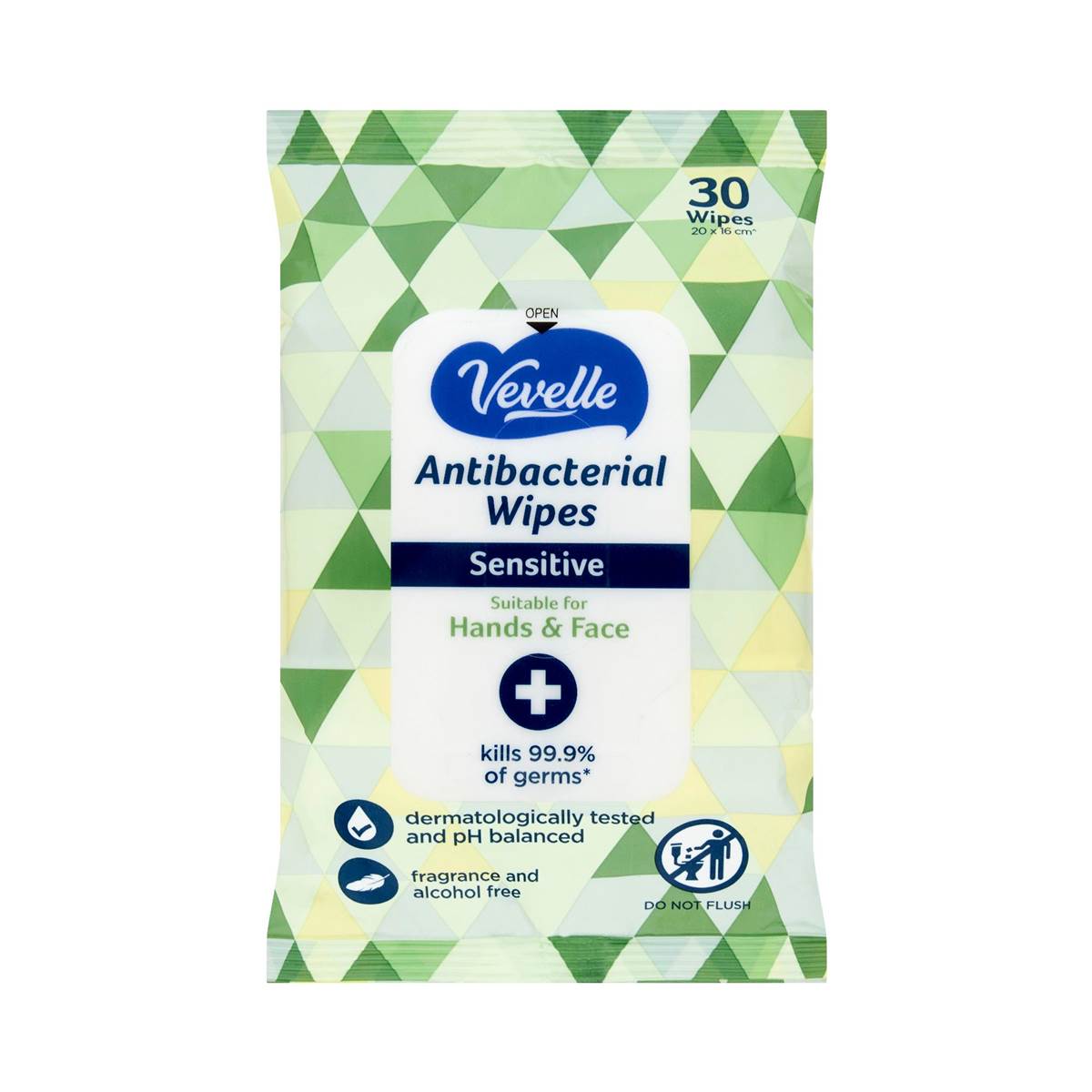 Vevelle Antibacterial Hand & Face Wipes Sensitive 30 Pack
