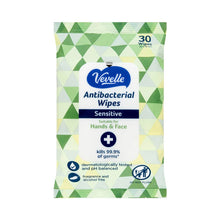 Vevelle Antibacterial Hand & Face Wipes Sensitive 30 Pack