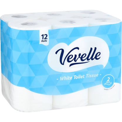 Vevelle 2 Ply White Toilet Tissue 12 Pack