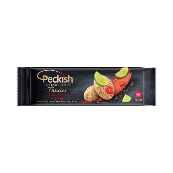 PECKISH FANCIES RICE CRACKERS CHILLI  & LIME 90G
