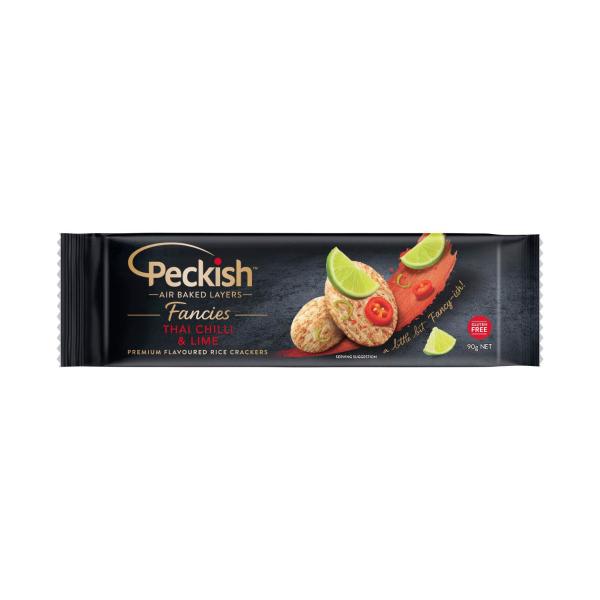 PECKISH FANCIES RICE CRACKERS CHILLI  & LIME 90G