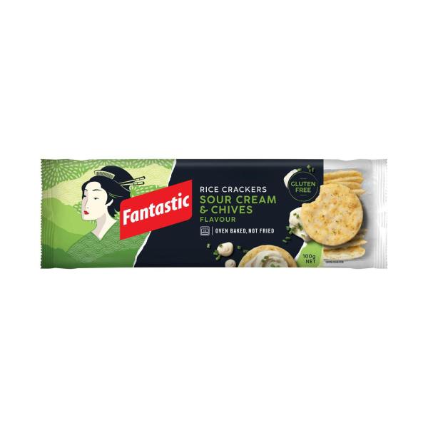 FANTASTIC RICE CRACKER SOUR CREAM AND CHIVES FLAVOUR 100G