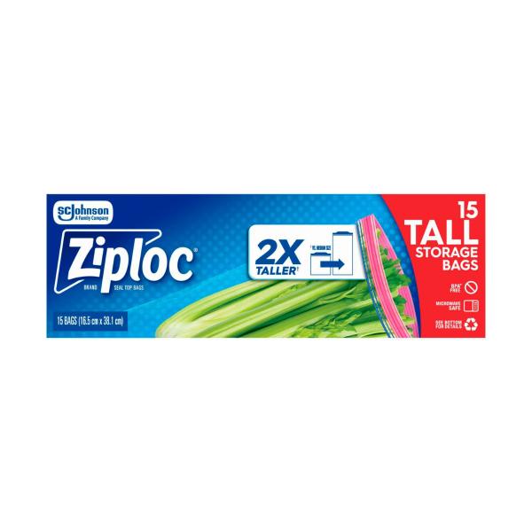 ZIPLOC 2 X TALLER STORAGE BAGS 15 PACK