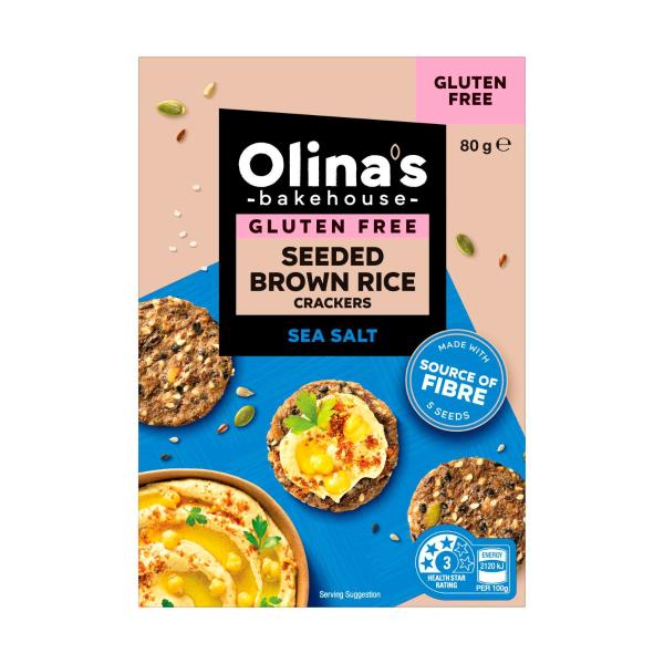OLINA'S BROWN RICE CRACKERS SEA SALT 80G