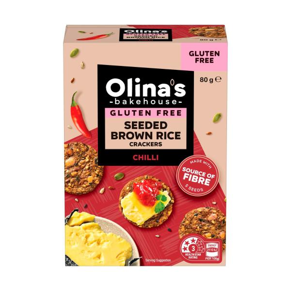 OLINA'S BROWN RICE CRACKERS CHILLI 80G