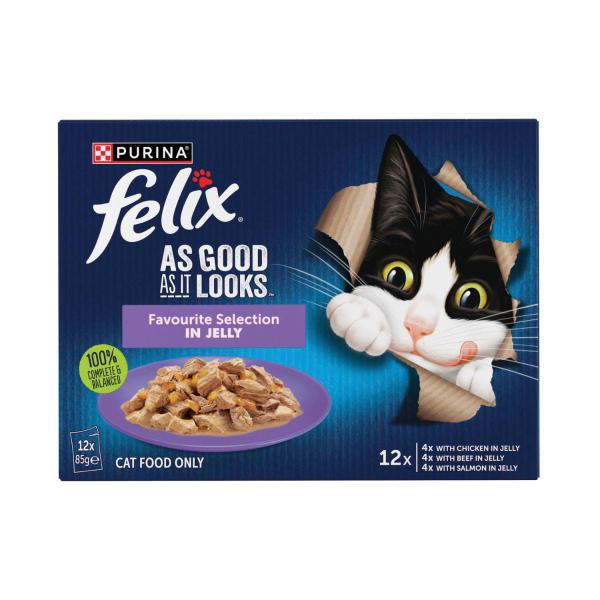 FELIX ADULT AS GOOD AS IT LOOKS FAVOURITE SELECTION IN JELLY CAT FOOD 12X85GRAM