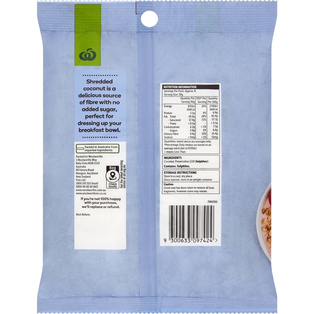 Woolworths Shredded Coconut 250g