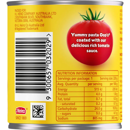 Heinz Oops Pasta In Tomato Sauce Canned Spaghetti o's 220g