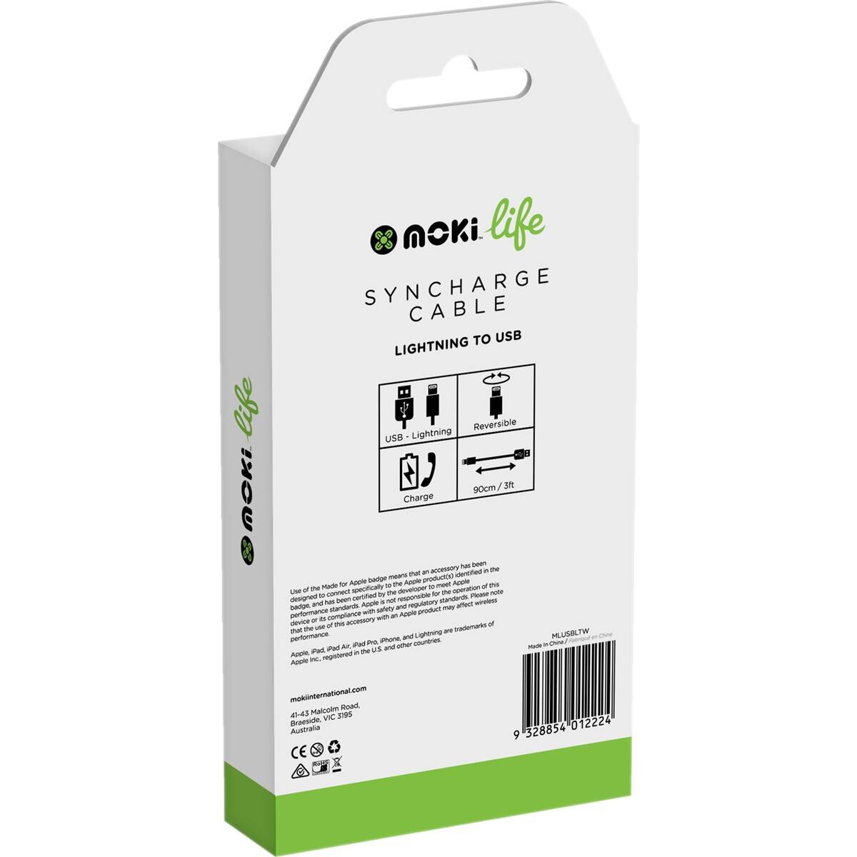 Moki Life Lightning 90cm Cables Twin Pack 90cm 2 Pack