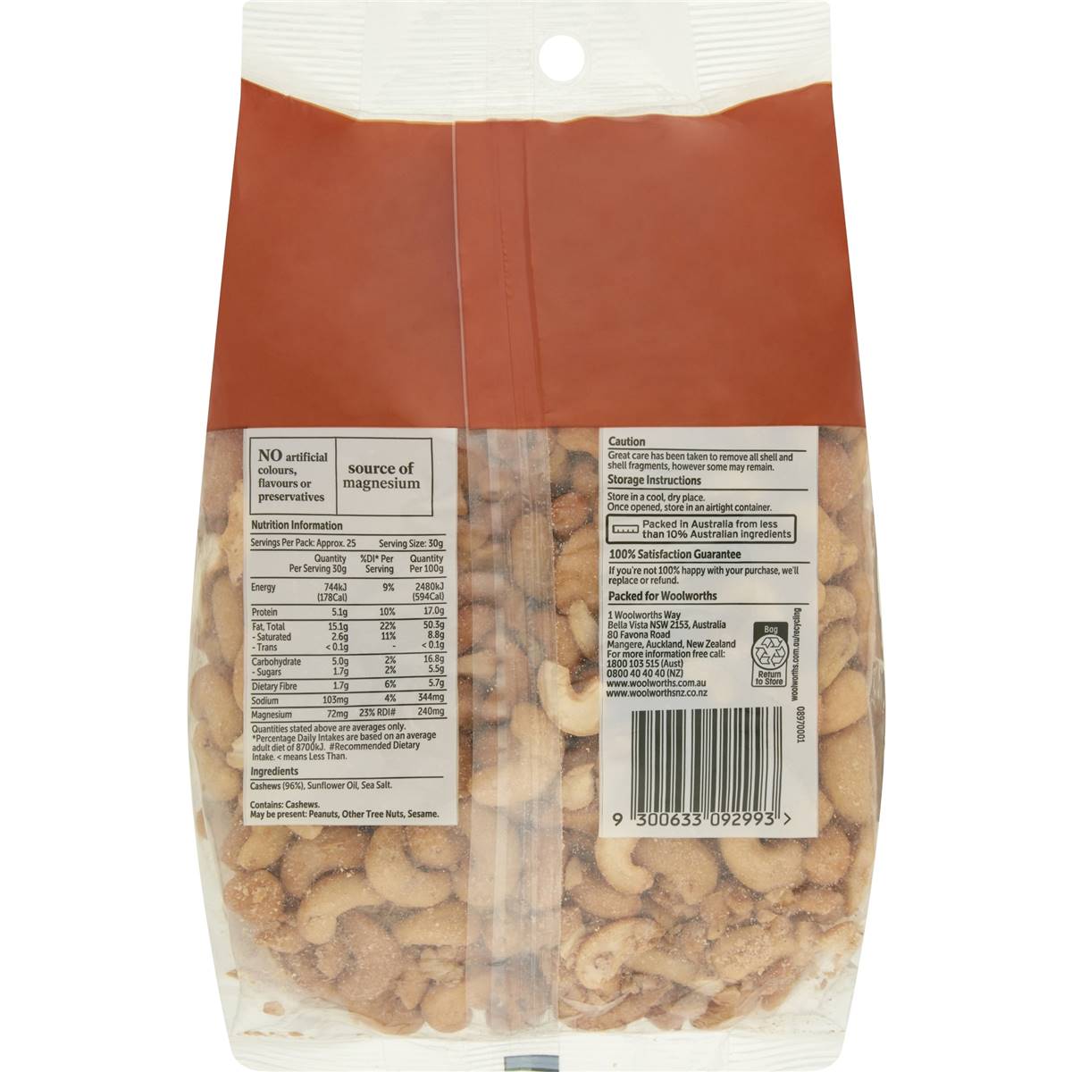 Woolworths Cashews Roasted & Salted 750g Pack