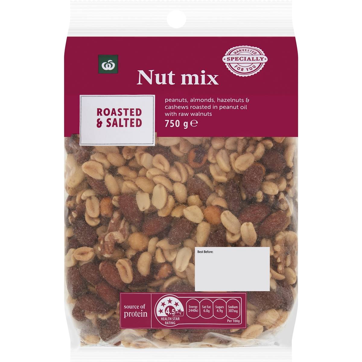 Woolworths Mixed Nuts Roasted & Salted 750g Pack