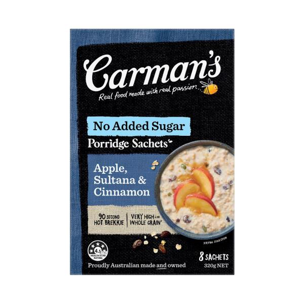 CARMAN'S PORRIDGE SACHETS APPLE SULTANA & CINNAMON 8 PACK 320G