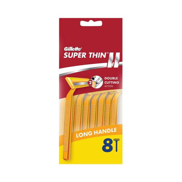 GILLETTE SUPER THIN LONG HANDLE DISPOSABLE RAZORS 8 PACK
