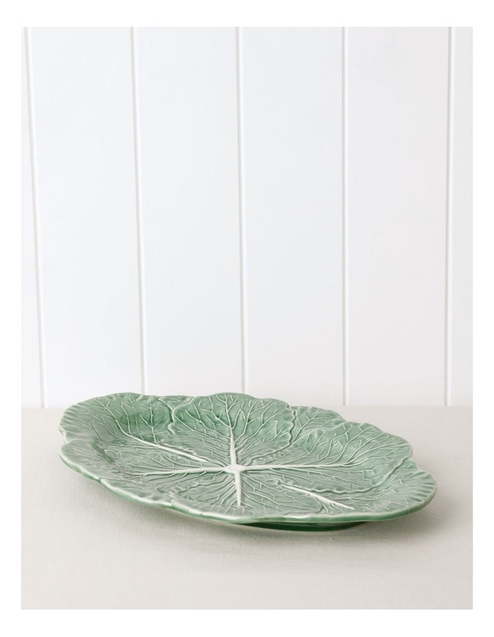 Oval Serving Platter - Green Ceramic