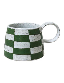 Celeste Hand Painted Mug in Green Check