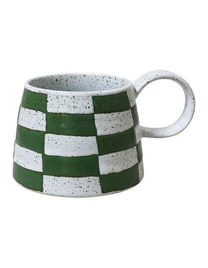 Celeste Hand Painted Mug in Green Check