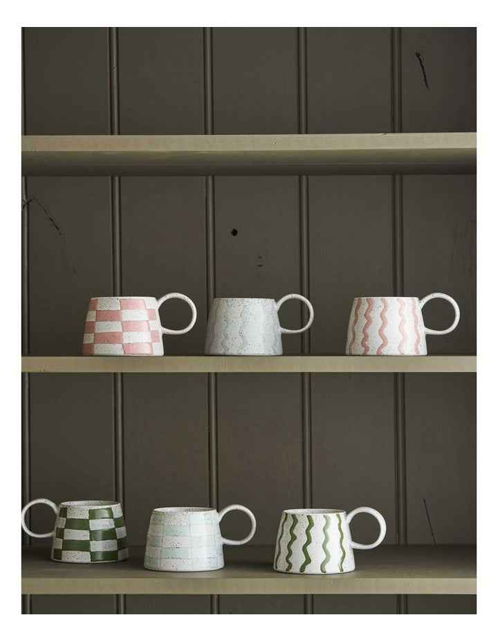 Celeste Hand Painted Mug in Blue Check
