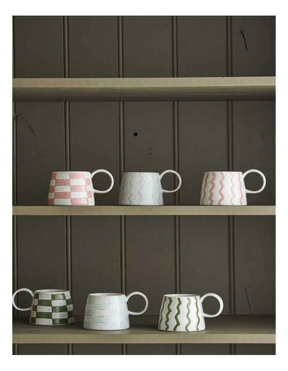 Celeste Hand Painted Mug in Blue Check