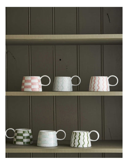 Celeste Hand Painted Mug in Blue Check