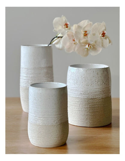 Terrain Vase Large 13x26cm in White With Raw