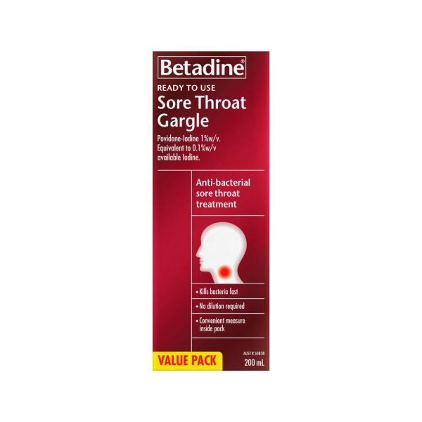 BETADINE READY TO USE SORE THROAT GARGLE 200ML