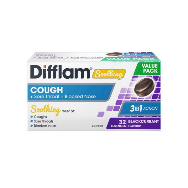 DIFFLAM SOOTHING COUGH HONEY AND LEMON LOZENGES 32:PACK