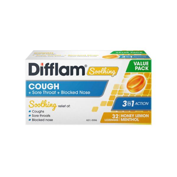 DIFFLAM SOOTHING COUGH HONEY AND LEMON LOZENGES 32:PACK