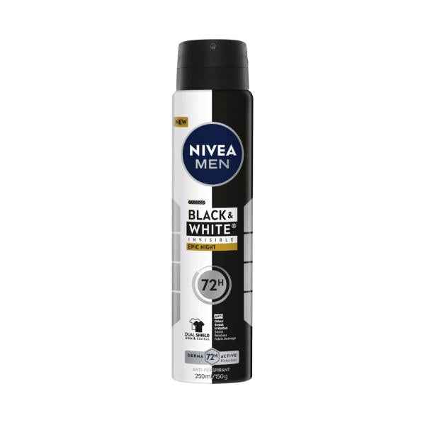 NIVEA MEN B&W EPIC NIGHT ANTIPERSPIRANT AEROSOL DEODORANT 250ML