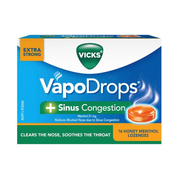 VICKS VAPODROPS + SINUS CONGESTION HONEY LOZENGES 16PK