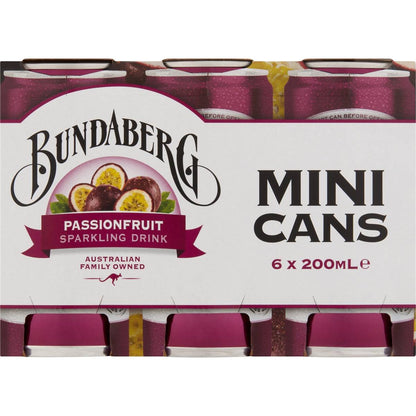 Bundaberg Passionfruit Sparkling Drink 200ml x6 Pack