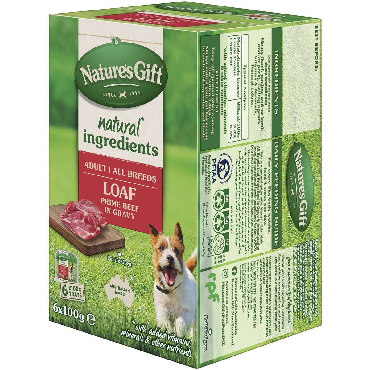 Nature's Gift Adult Wet Dog Food Loaf Prime Beef In Gravy 100g x 6 pack