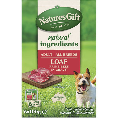 Nature's Gift Adult Wet Dog Food Loaf Prime Beef In Gravy 100g x 6 pack