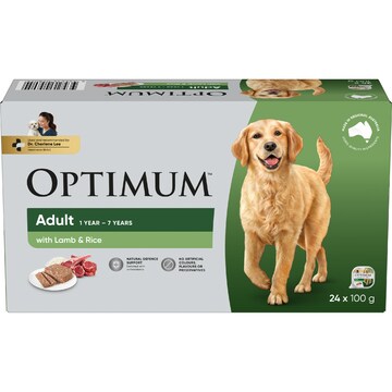 Optimum Adult Wet Dog Food with Lamb & Rice Trays 100g x 24 pack