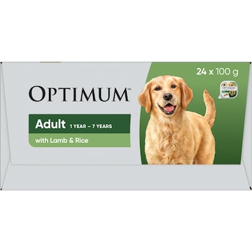 Optimum Adult Wet Dog Food with Lamb & Rice Trays 100g x 24 pack