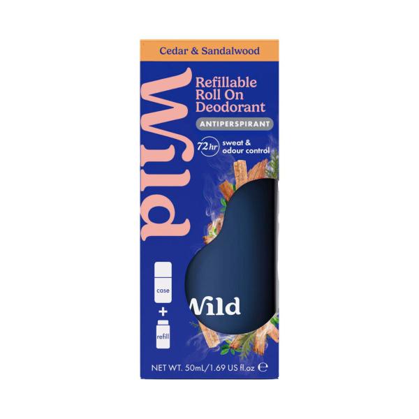 WILD DEODORANT 72HR ROLL ON NAVY CASE WITH CEDAR & SANDALWOOD 50ML