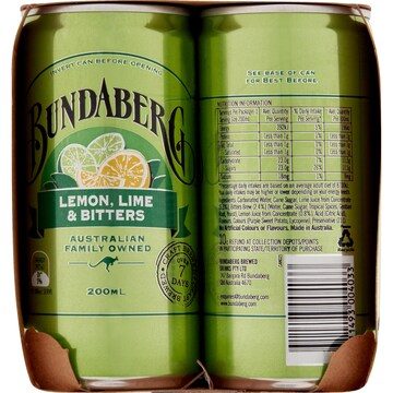 Bundaberg Mini Cans Lemon Lime Bitters 200mL x 6 pack