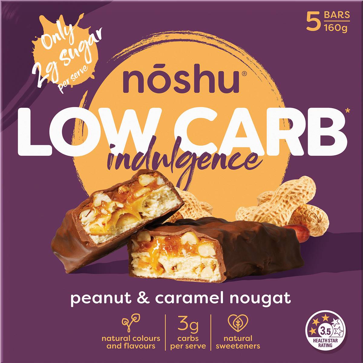 Noshu Low Carb Peanut & Caramel Nougat Indulgence Bars 5 Pack