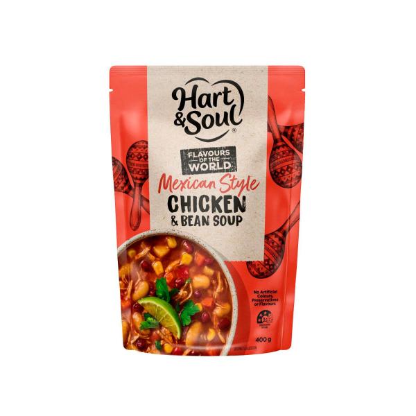 HART & SOUL POUCH SOUP MEXICAN STYLE CHICKEN & BEAN 400G