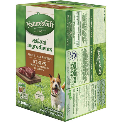 Nature's Gift Adult Wet Dog Food Strips With Kangaroo & Gravy 100g x 6 pack