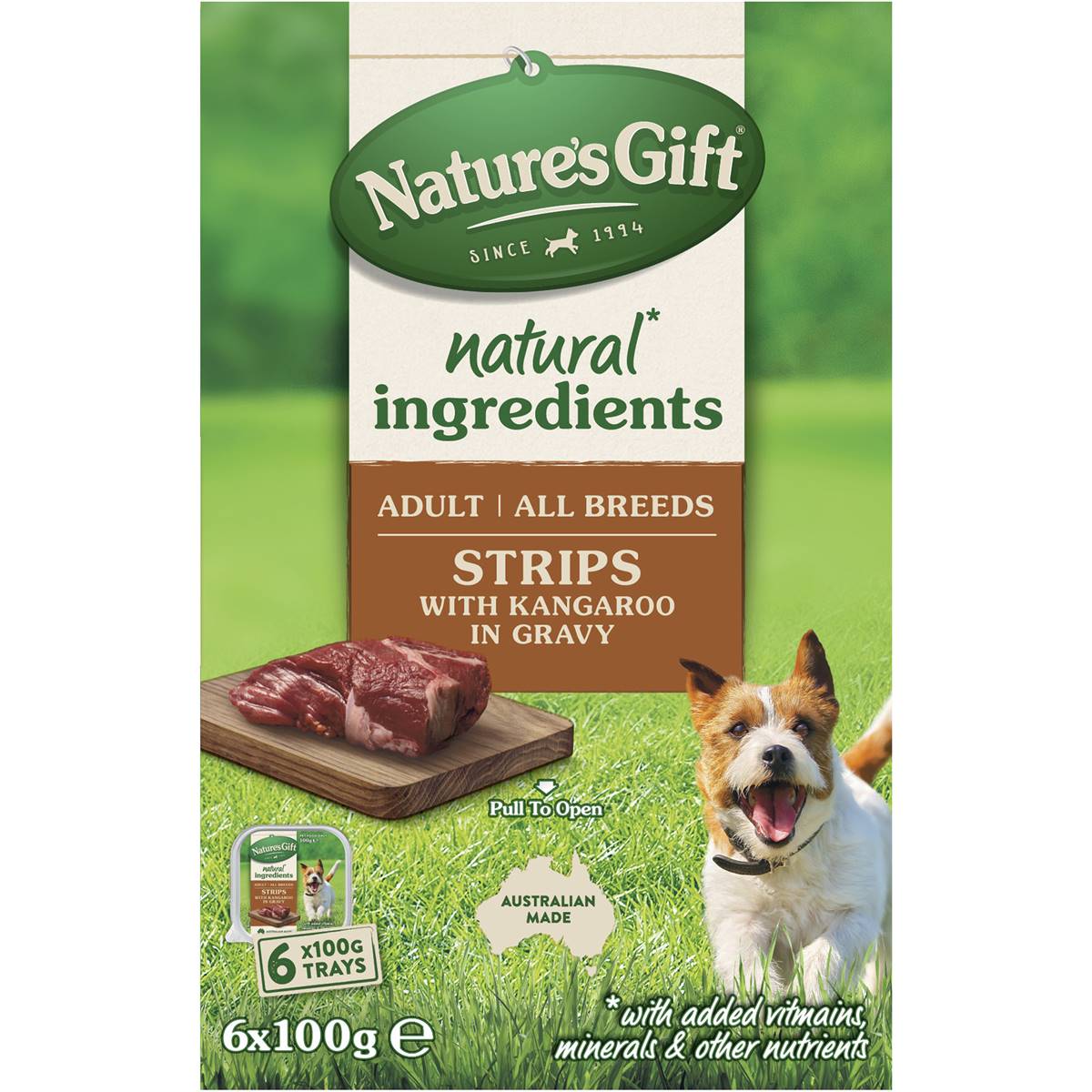 Nature's Gift Adult Wet Dog Food Strips With Kangaroo & Gravy 100g x 6 pack