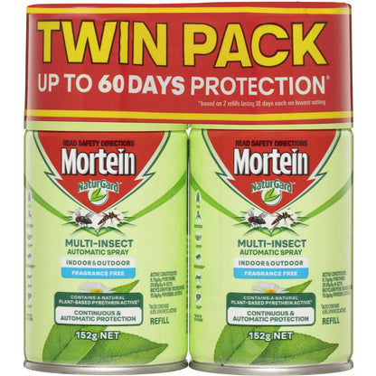 Mortein Naturgard Fragrance Free Multi Insect Automatic Spray Refill 152g x 2 Pack