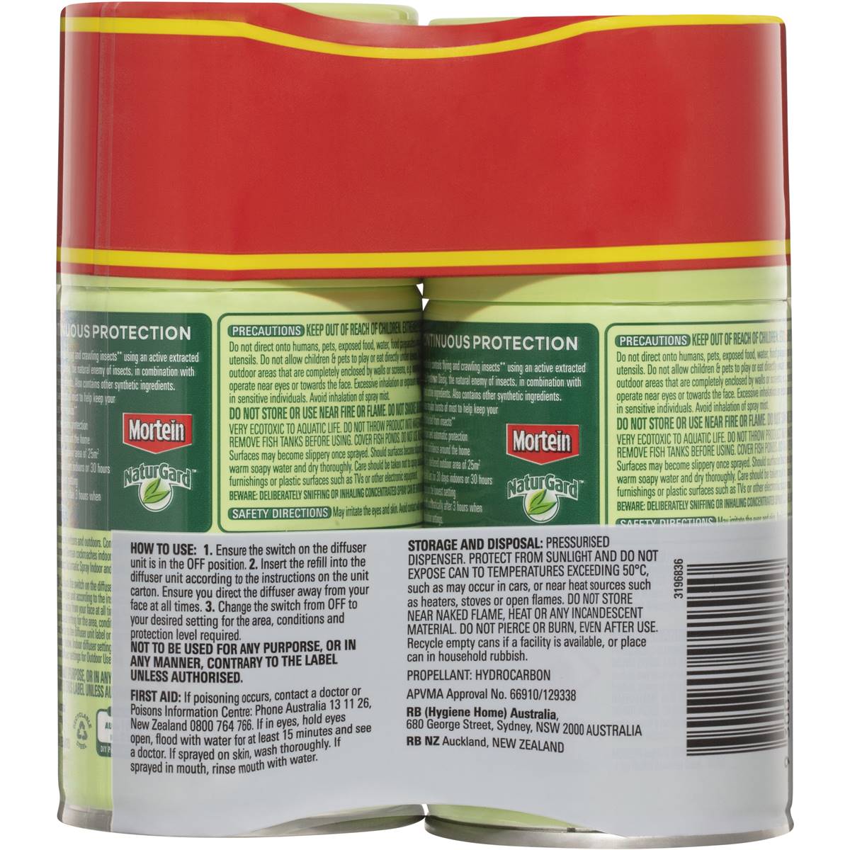 Mortein Naturgard Fragrance Free Multi Insect Automatic Spray Refill 152g x 2 Pack