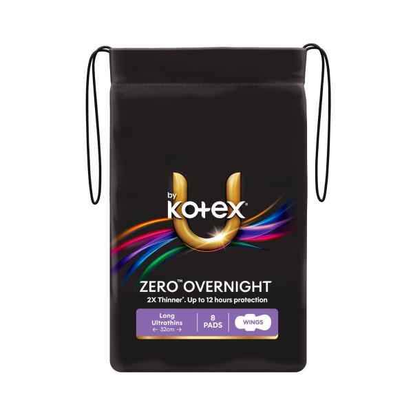 U BY KOTEX ZERO PADS WITH WINGS OVERNIGHT 8 PACK