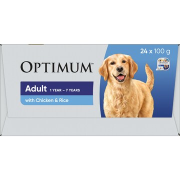 Optimum Adult Wet Dog Food with Chicken & Rice Trays 100g x 24 pack