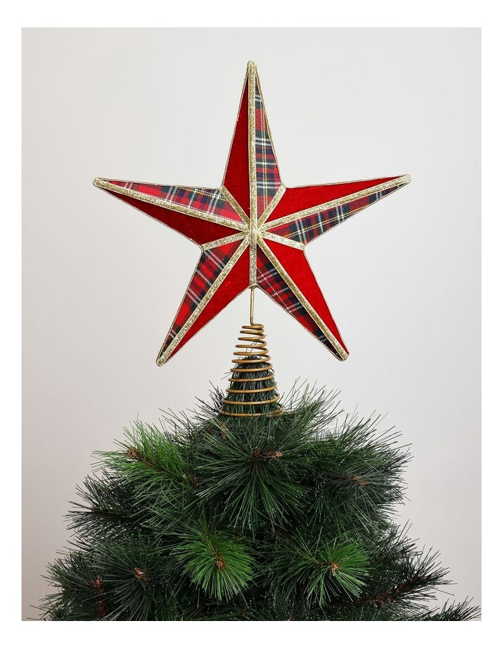 Heirloom Christmas Tartan Star Tree Topper 34cm in Multi