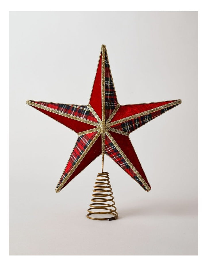 Heirloom Christmas Tartan Star Tree Topper 34cm in Multi